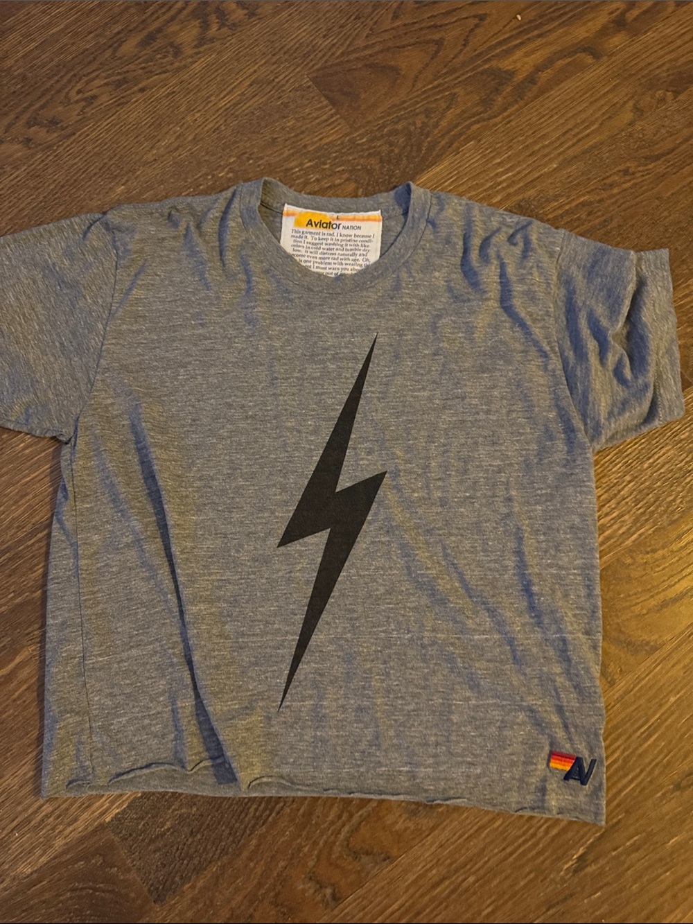Aviator Nation Kids Gray Tee with Black Lightning Bolt